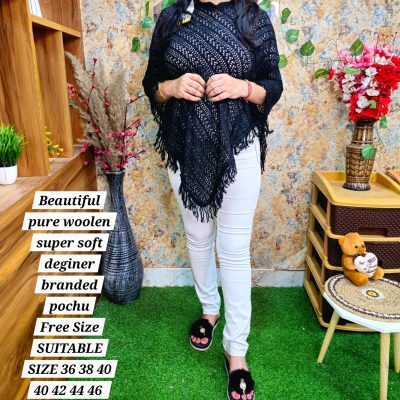 black color women wear Woolen Poncho