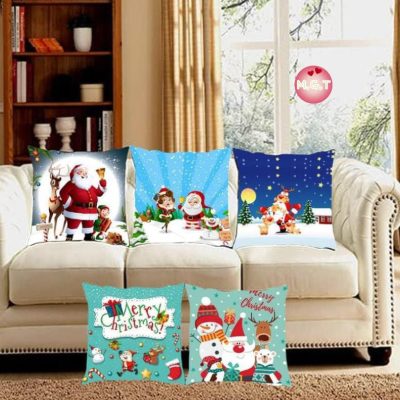 Pillow set of five with cute cartoon print Christmas