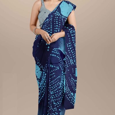 beautiful bold blue Printed Pure Cotton Mulmul Saree