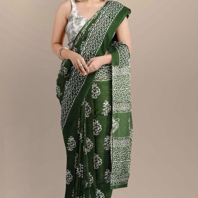 hand Printed pure Cotton Mulmul Saree