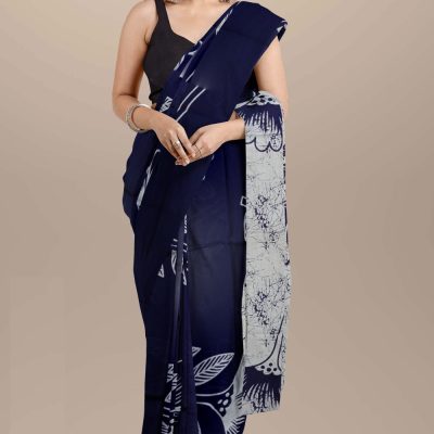 Hand Printed pure Cotton Mulmul Saree