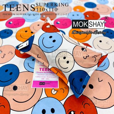 TEENS SUPERKING SMILEY BED SHEET (MOKSHAY)