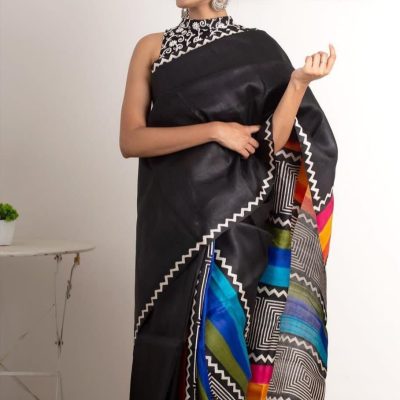 black color Chanderi Cotton saree