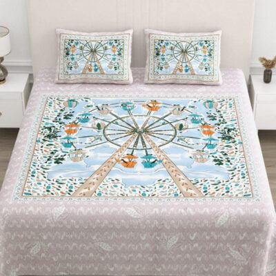 Chakra Printed Double bedsheet with pillow cover in light color